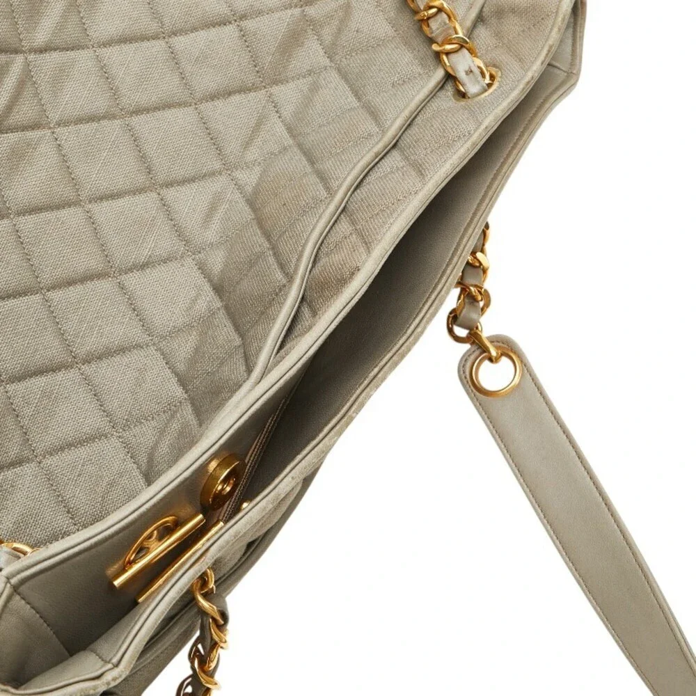 CHANEL Gray Leather Logo Tote Bag